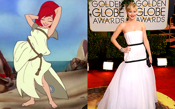 Jennifer Lawrence's Golden Globes outfit looks like Ariel's rope dress..!!